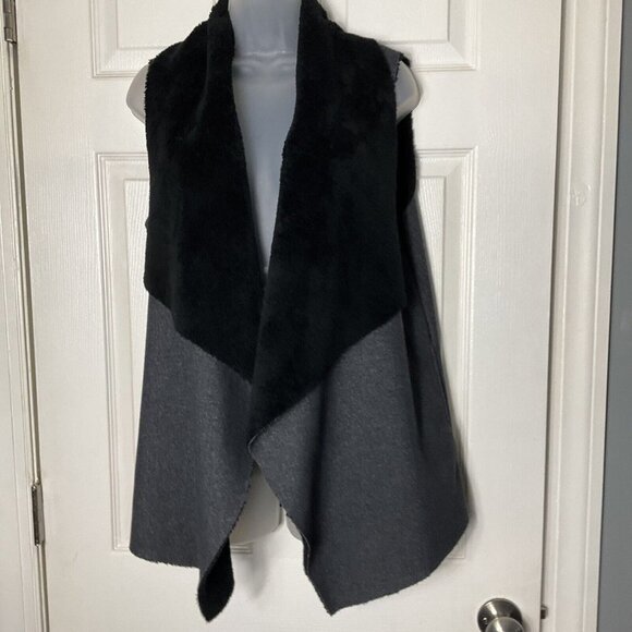 Splendid Xs Sherpa Lined Vest X - Small Gray Black Goth Preppy - Picture 13 of 13
